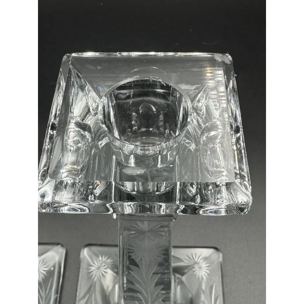 Heisey Aristocrat Hughes Cornflower Cut Glass Candlesticks Set of 2 Marked